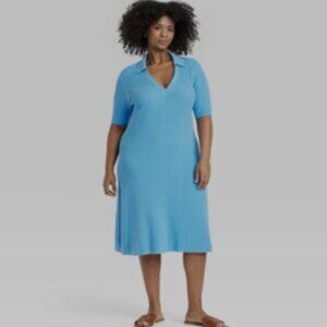 Women's Plus Size Sweater Dress Short Sleeve Ribbed Midi Knit Blue Ava & Viv